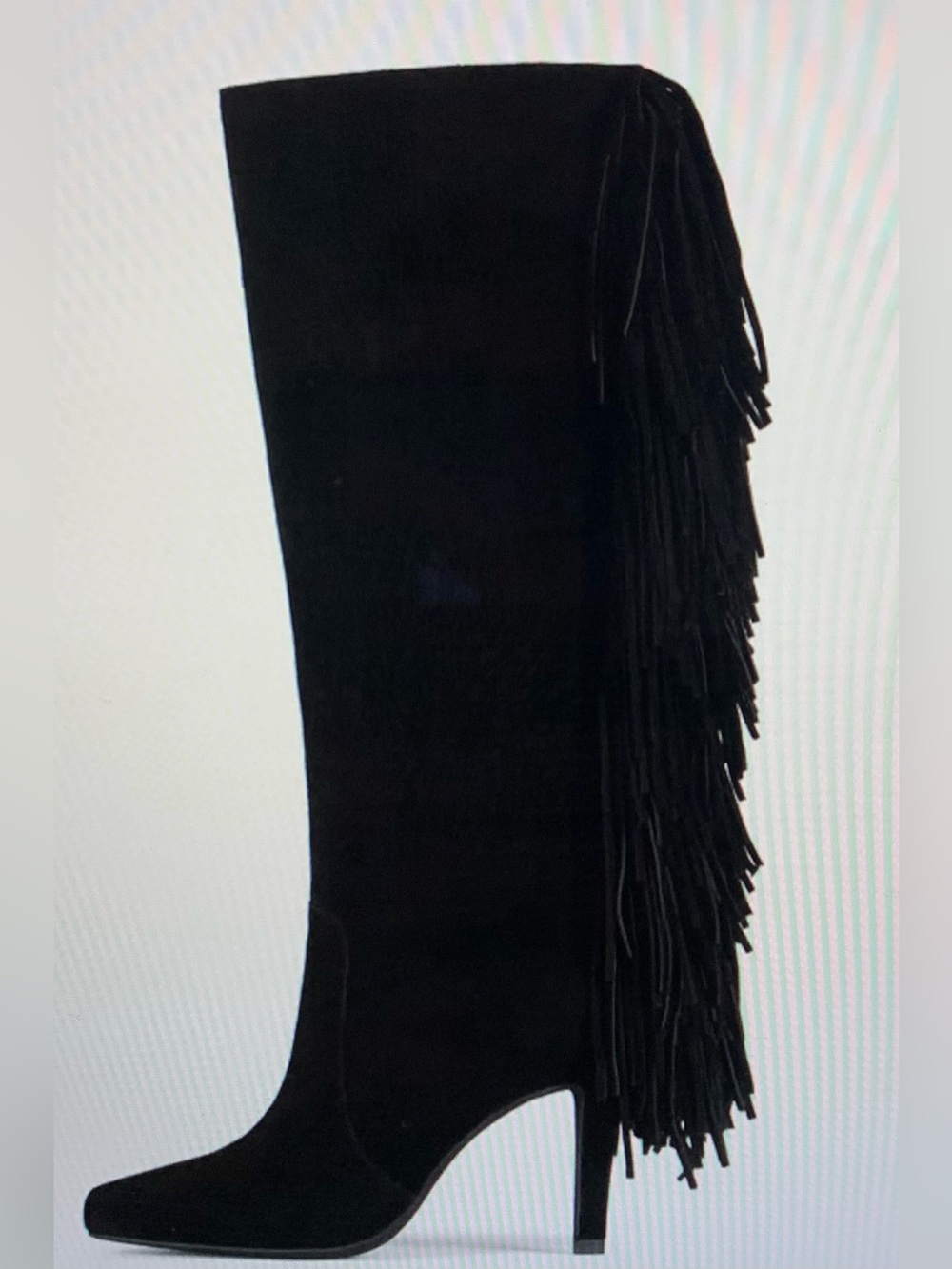 Jeffrey Campbell boots fringe sz 8 Black Suede Knee-High 5” Heeled Boots
